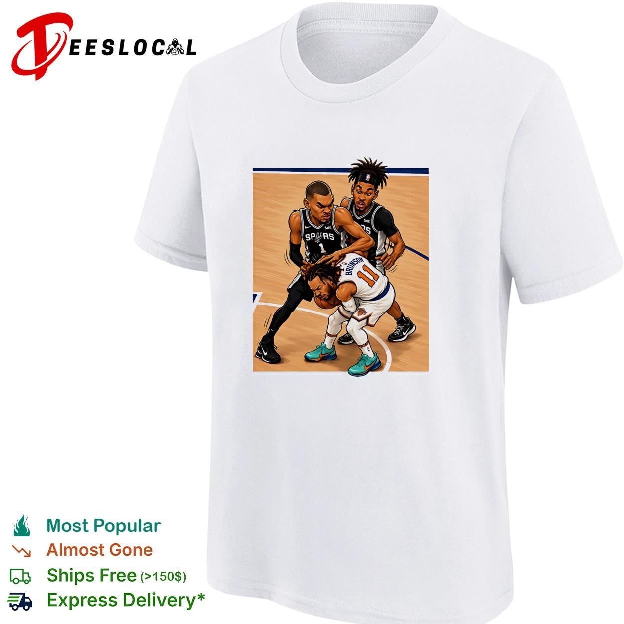 San Antonio Spurs Wembanyama defending Brunson basketball action illustration shirt