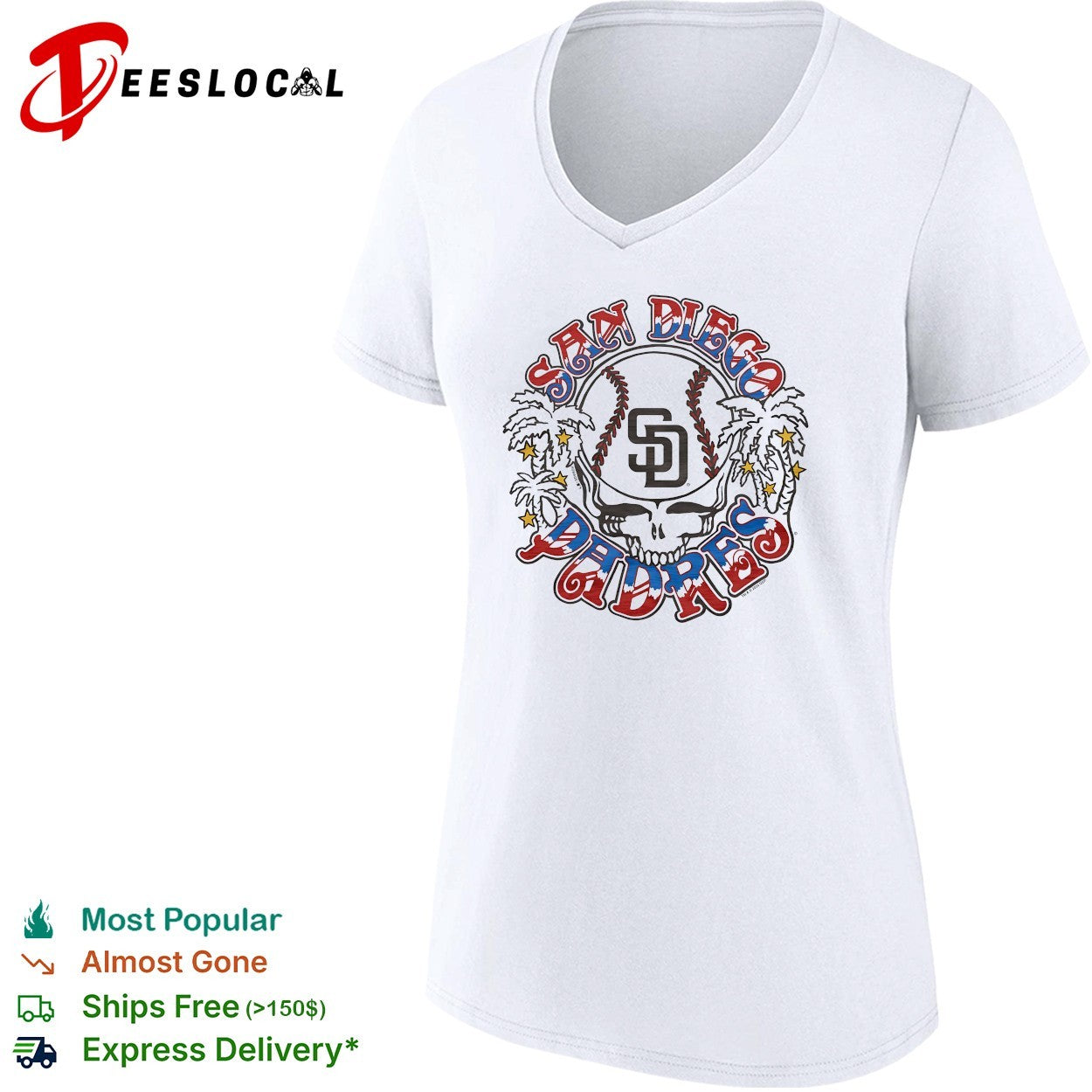 San Diego Padres x Grateful Dead skull palm trees MLB graphic shirt