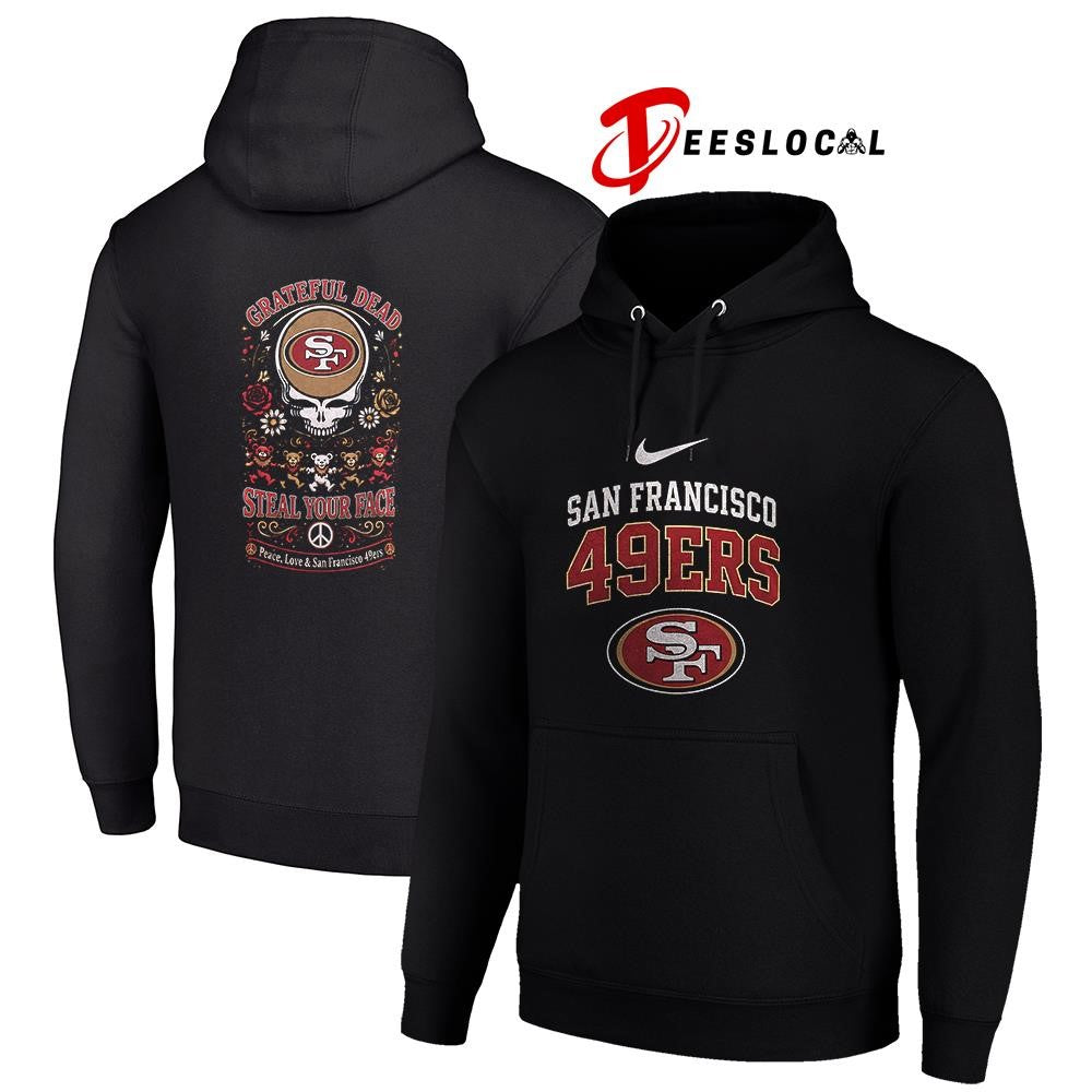 San Francisco 49ers x Grateful Dead steal your face peace love logo shirt
