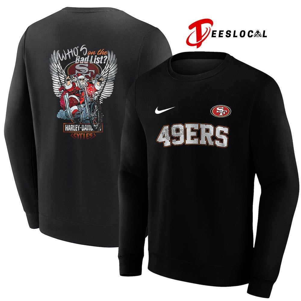 San Francisco 49ers x Harley Davidson Santa Claus who’s on the bad list graphic shirt