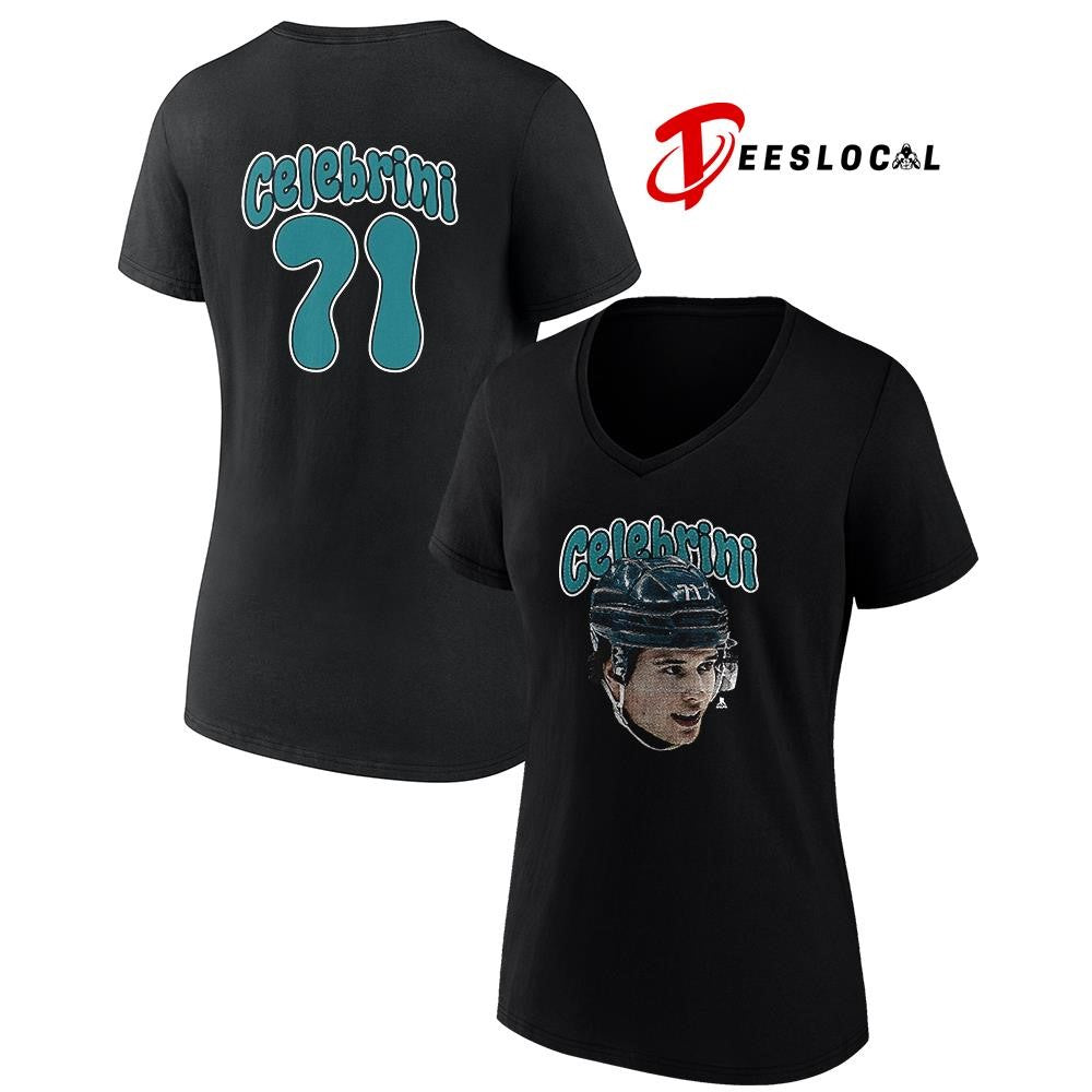 San Jose Sharks Macklin Celebrini portrait name and number shirt
