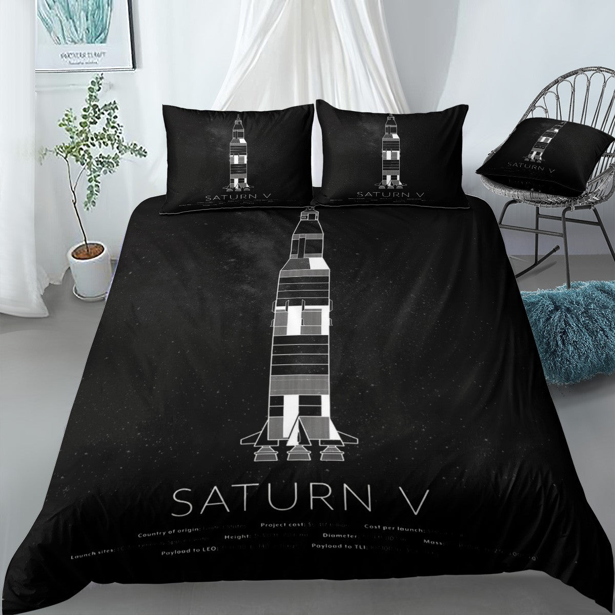 Saturn V Rocket Bedding Set (Duvet Cover & Pillow Shams)