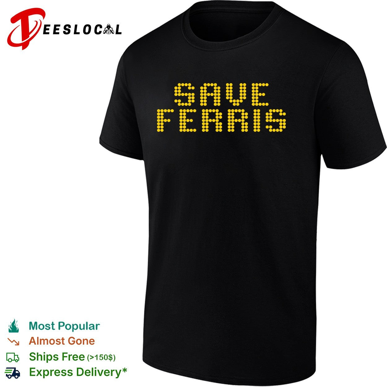Save Ferris Ferris Buellers Day Off movie quote digital dot matrix design shirt