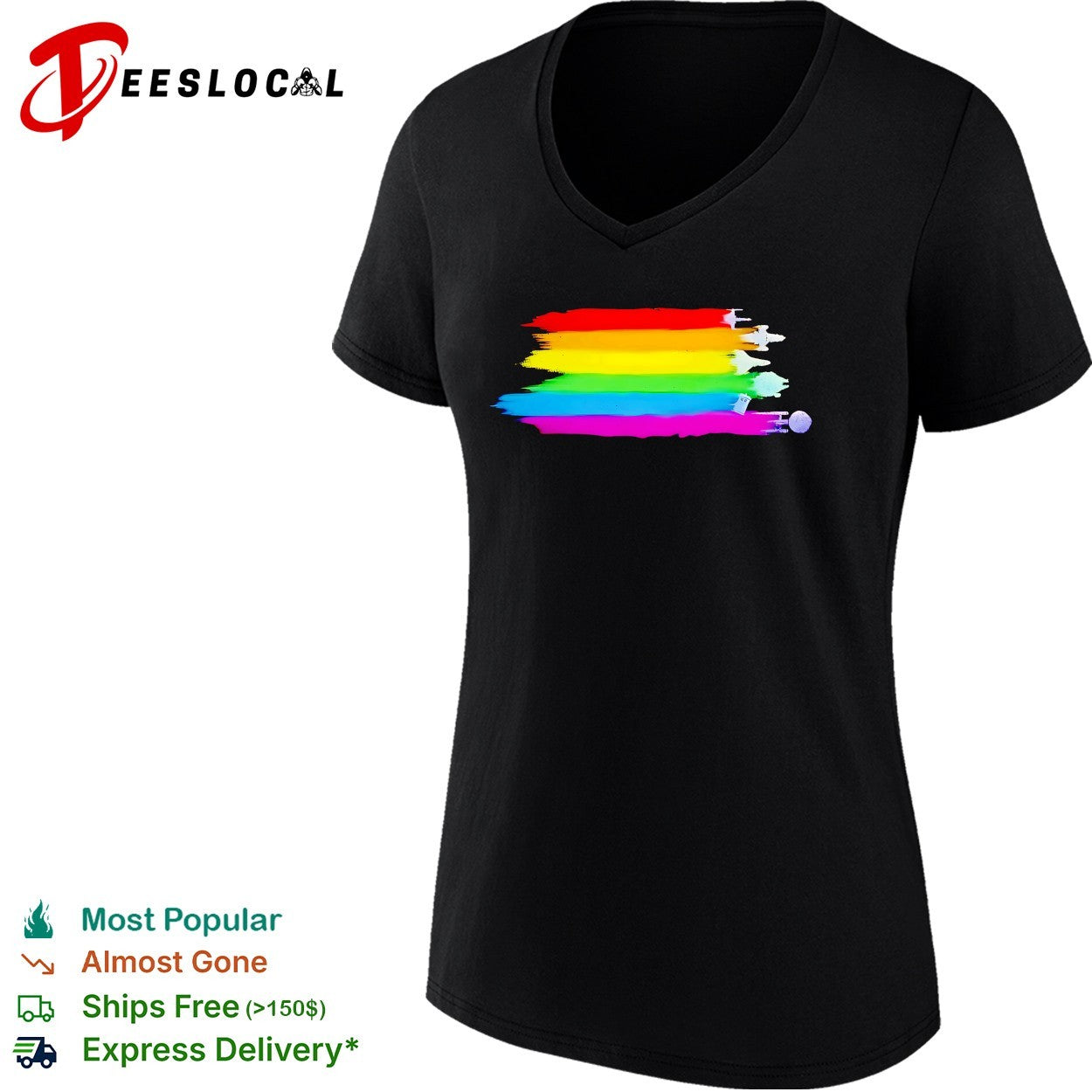 Sci-fi spaceships pride rainbow flag brushstroke graphic shirt