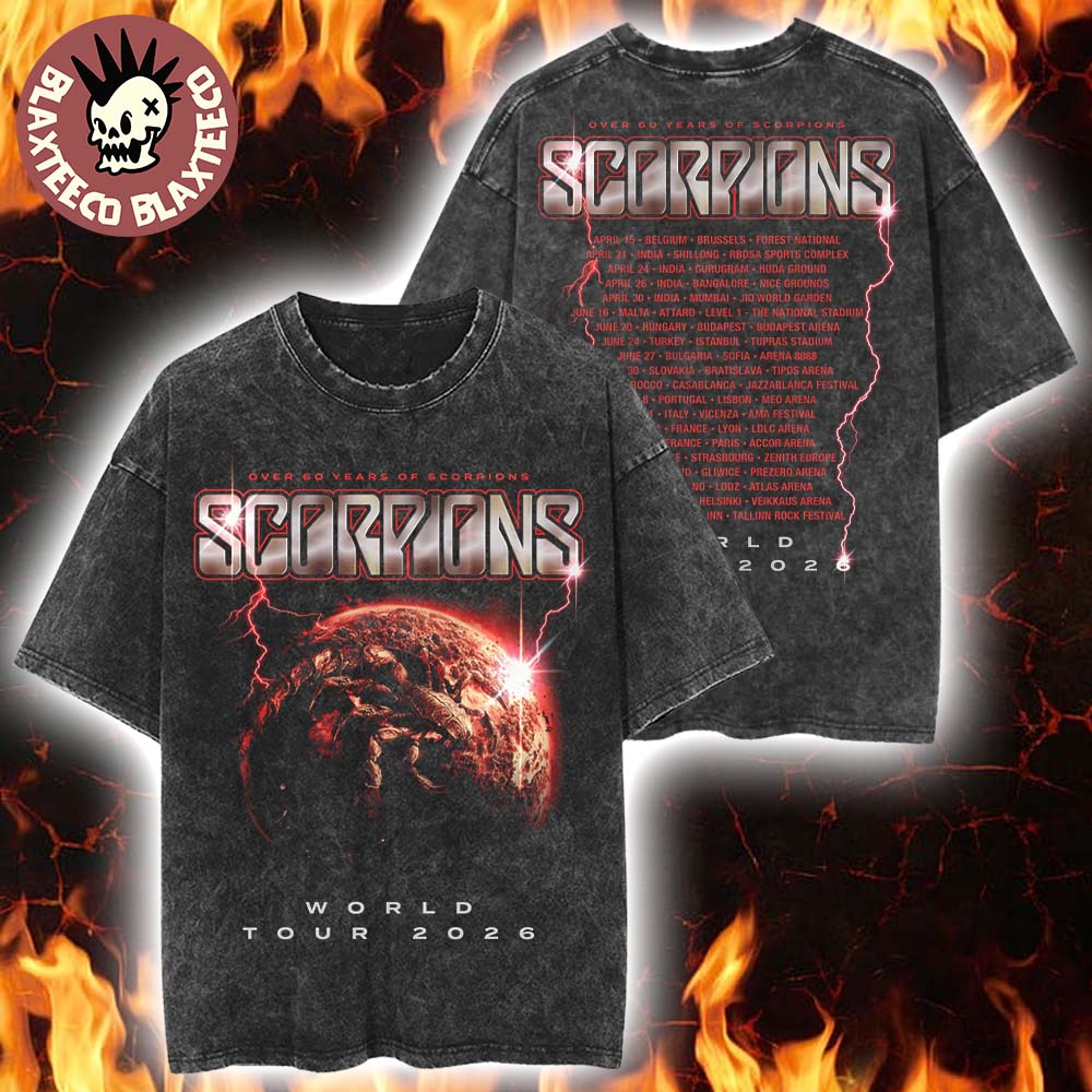Scorpions Coming Home World Tour 2026 Merch Over 60 Years Of Scorpions Vintage Washed Tee