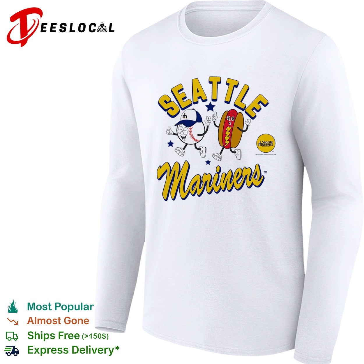 Seattle Mariners Baseball Club Mascot Hot Dog and Baseball Cartoon logo Shirt