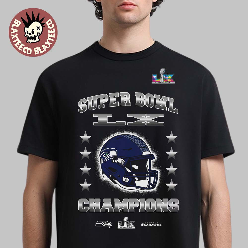 Seattle Seahawks Mitchell And Ness Super Bowl LX Champions Helmet Arch T-Shirt
