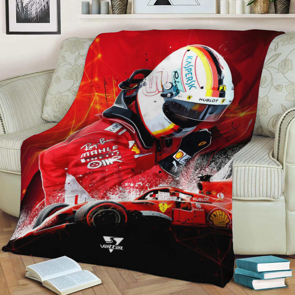 Sebastian Vettel F1 Fleece Throw Blanket