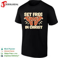 Set Free in Christ Moth Lightning Bolt shirt