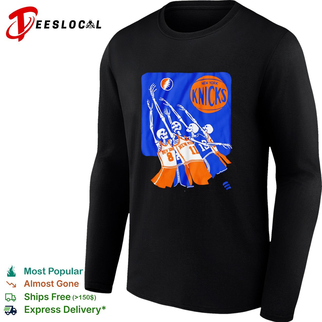 Skeleton Jalen Brunson Karl Anthony Towns New York Knicks Grateful Dead Skeleton NBA shirt