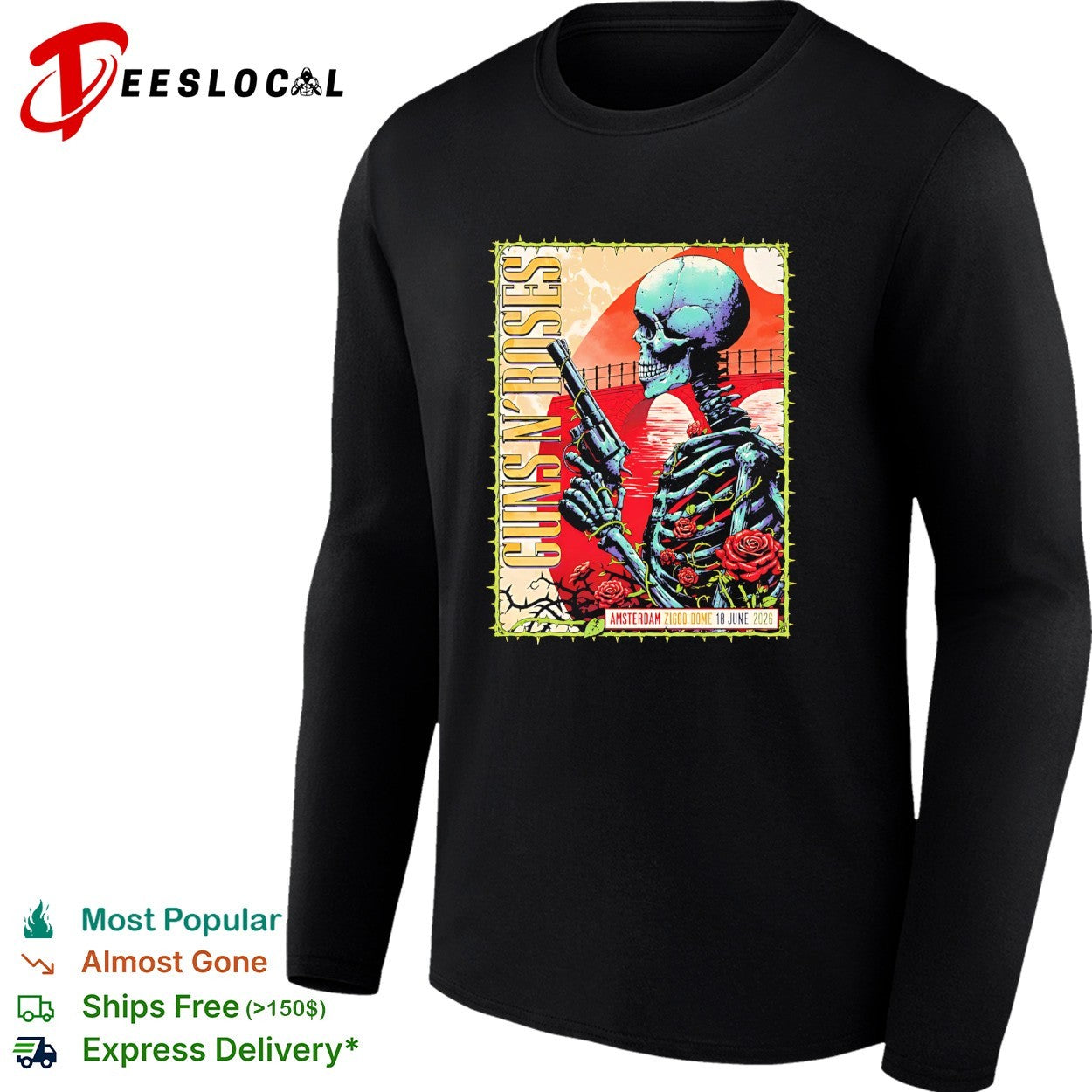 Skeleton With Gun And Roses Guns N Roses Amsterdam Netherlands 2026 shirt