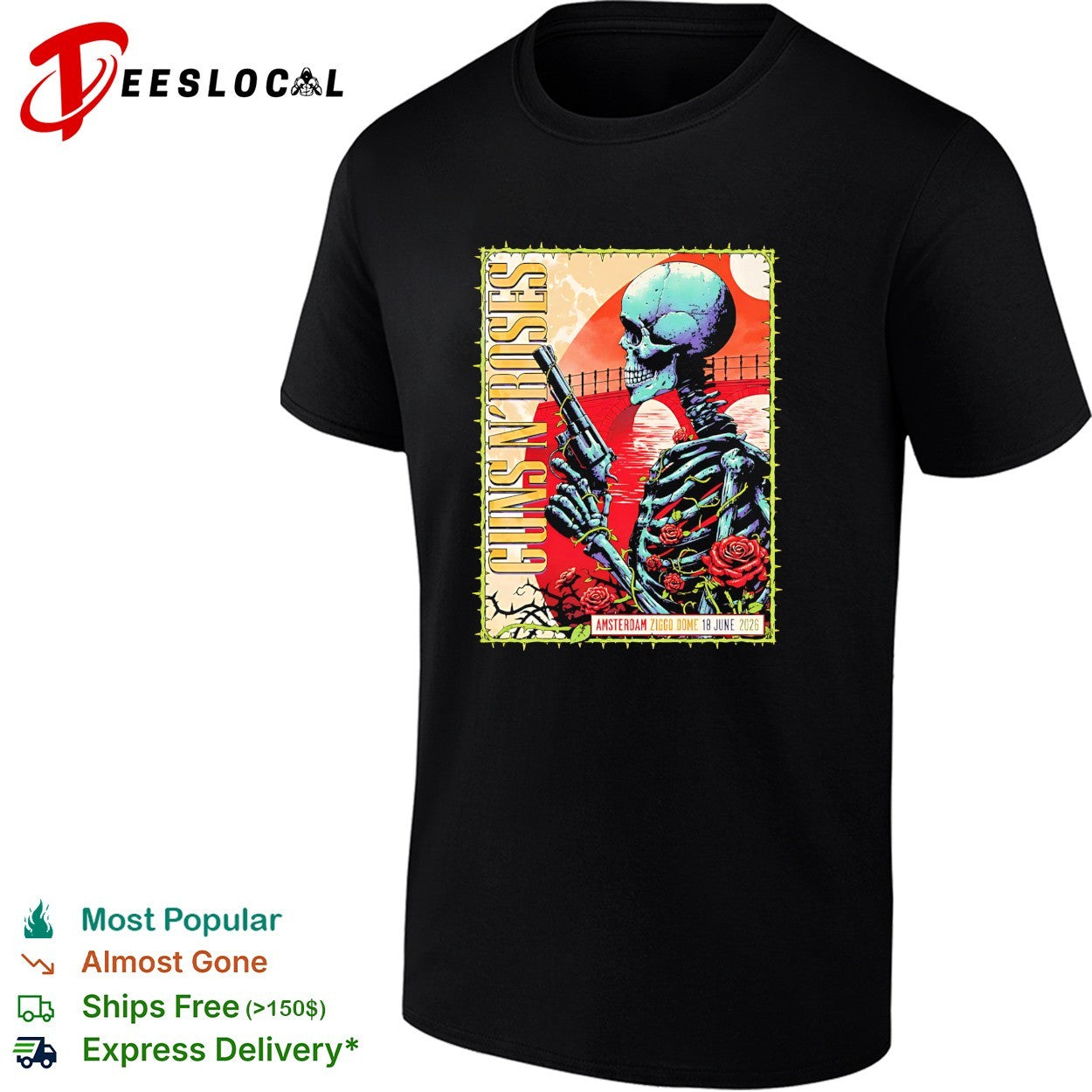 Skeleton With Gun And Roses Guns N Roses Amsterdam Netherlands 2026 shirt