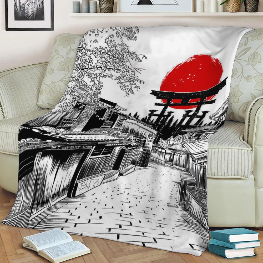 Sketch Street Japan Torii Fleece Throw Blanket