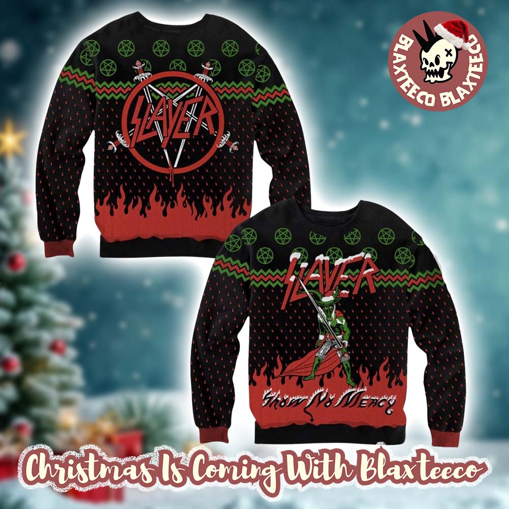Slayer Band Green Devil Show No Mercy Holiday Gift For Fans 2025 Christmas Ugly Sweater