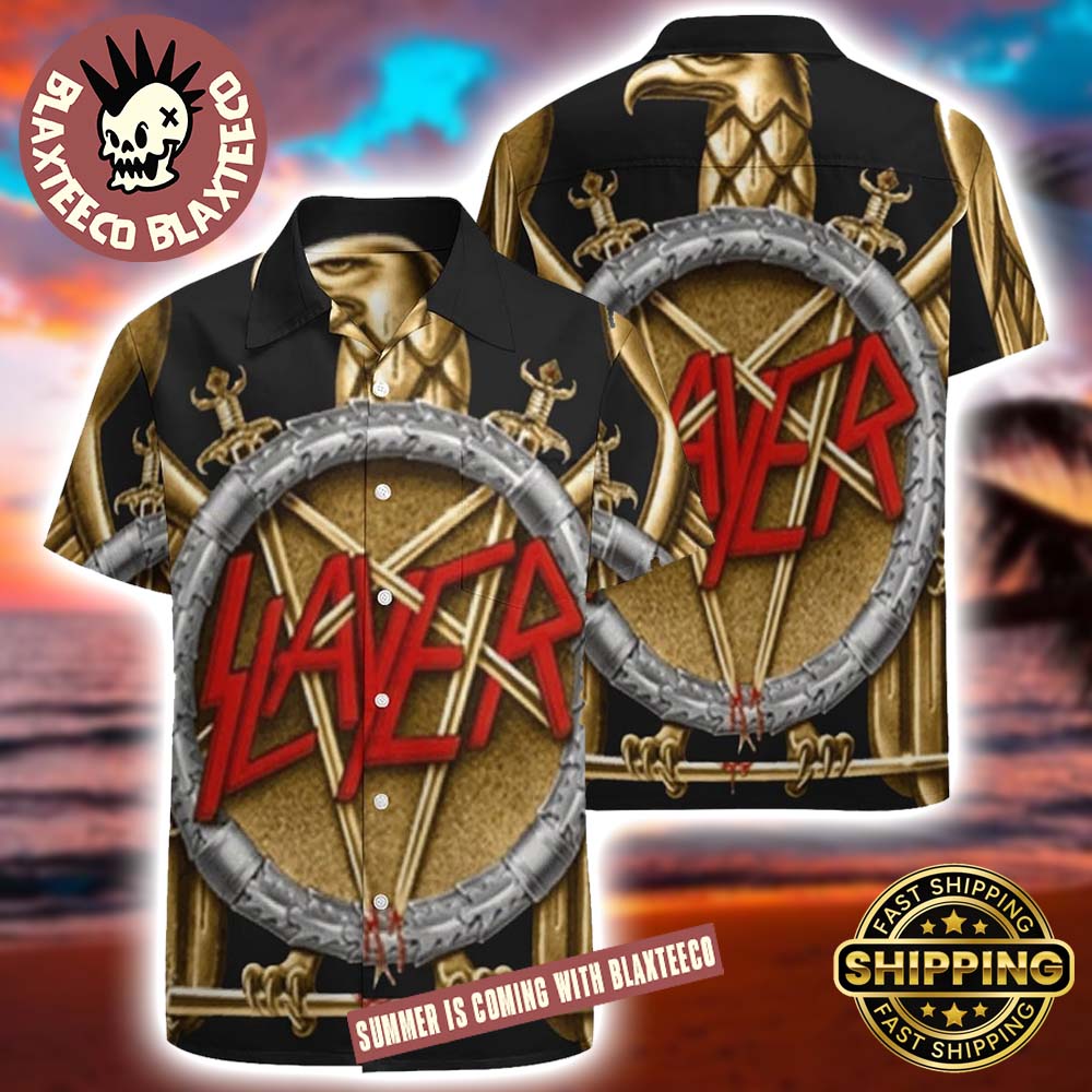 Slayer Big Golden Eagle Logo Band 2025 Summer Hawaiian Shirt