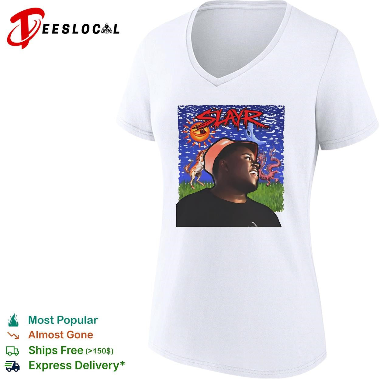 Slayr man portrait illustration under glowing sun and moon eye graphic shirt