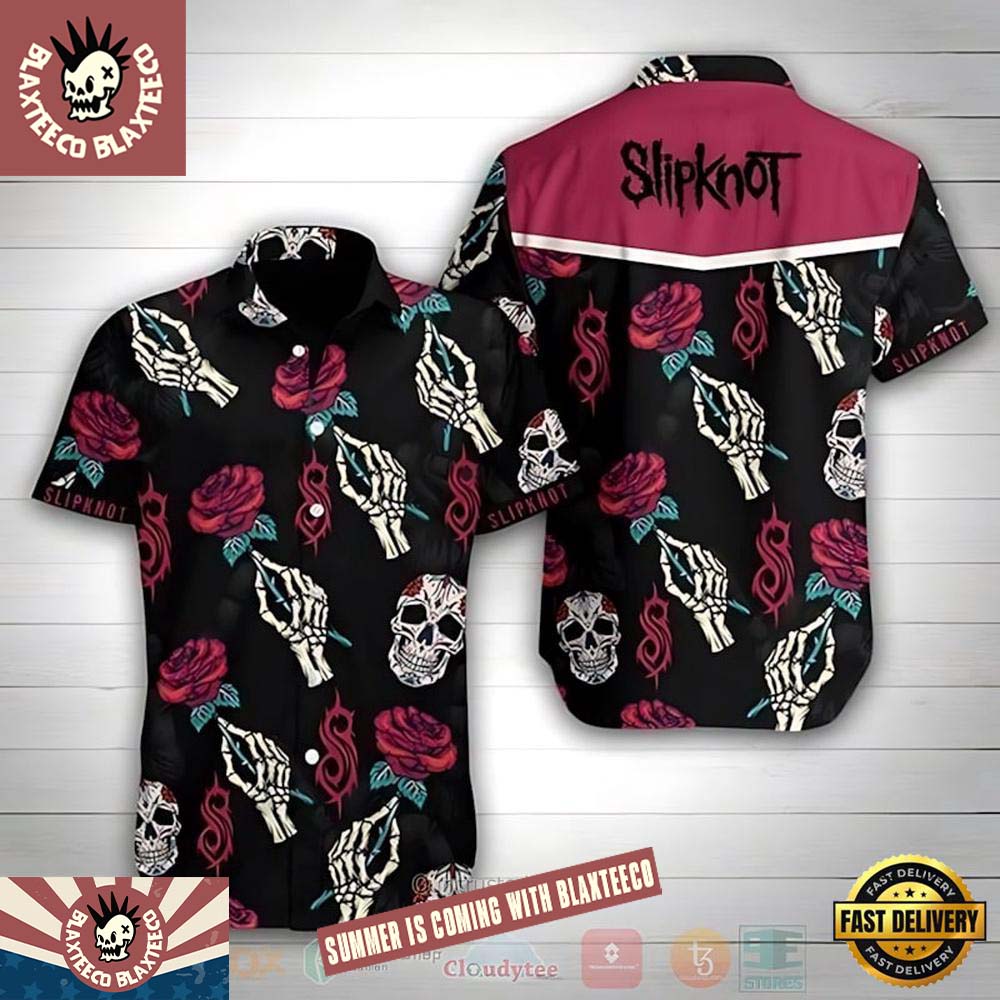 Slipknot Rock Band Band Rose Skull Short Sleeve Summer Hawaiian Shirt