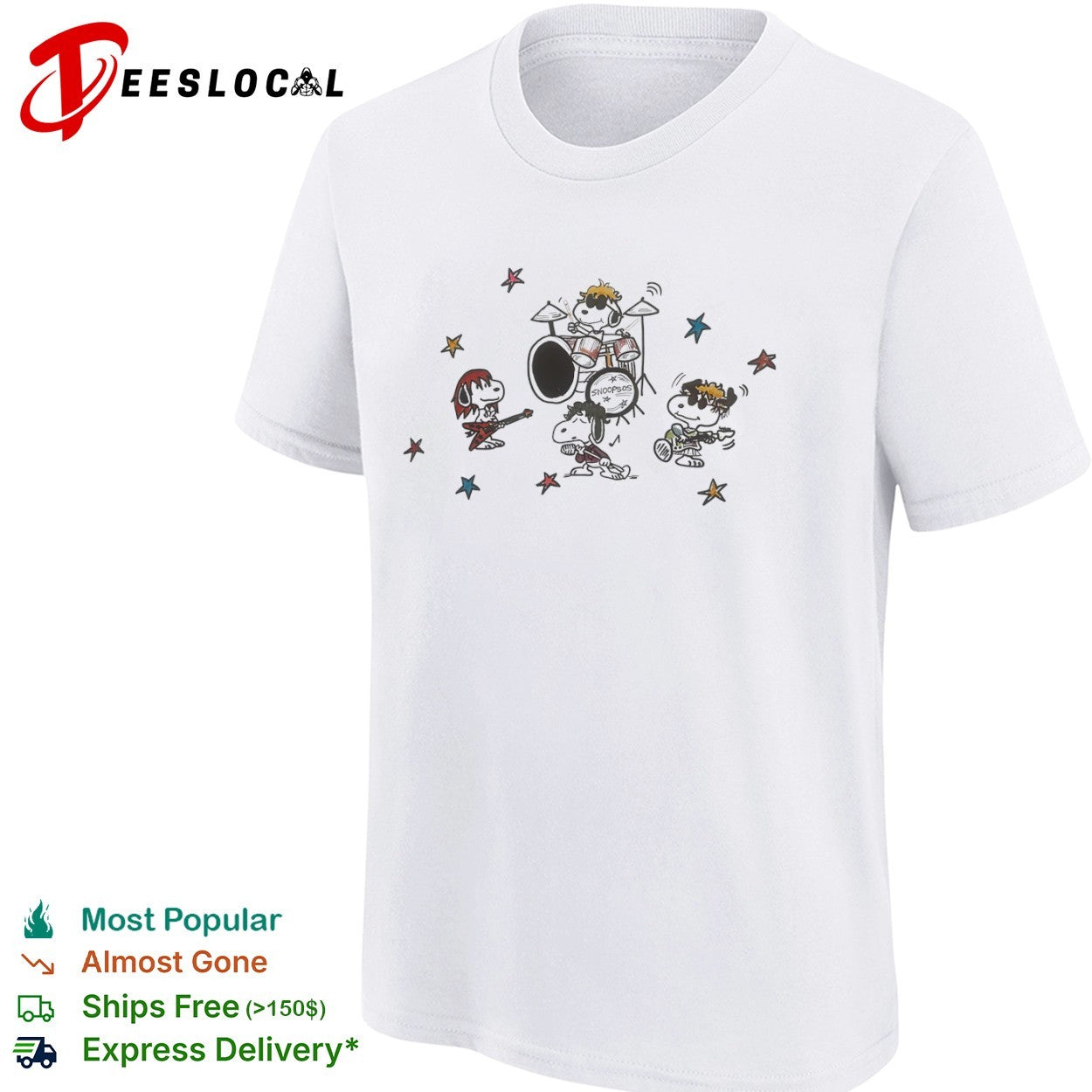 Snoopsos Snoopy and Friends Rock Band Shirt