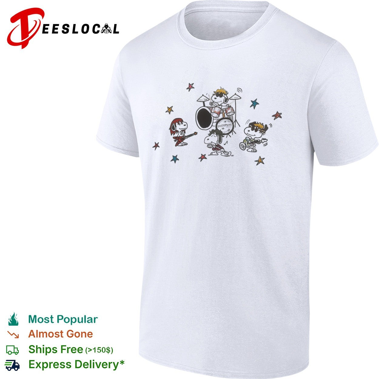 Snoopsos Snoopy and Friends Rock Band Shirt