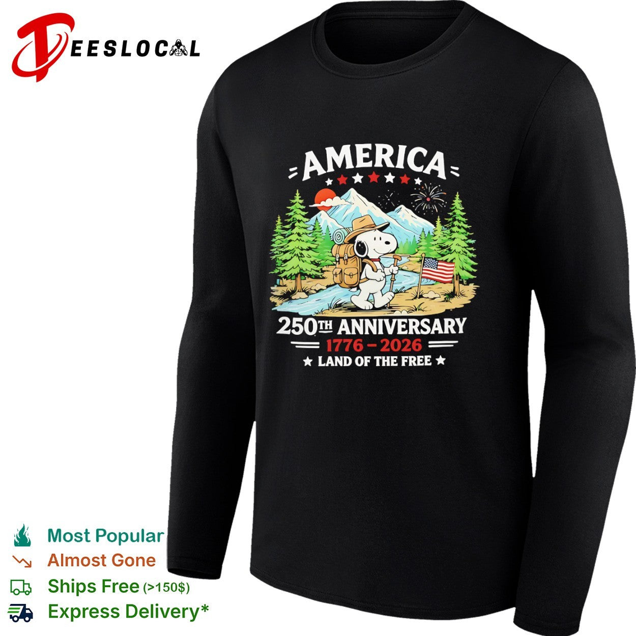 Snoopy America 250th Anniversary 1776 2026 Land of the Free shirt