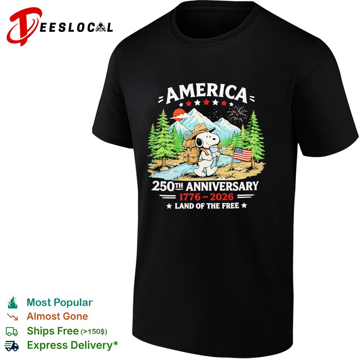 Snoopy America 250th Anniversary 1776 2026 Land of the Free shirt