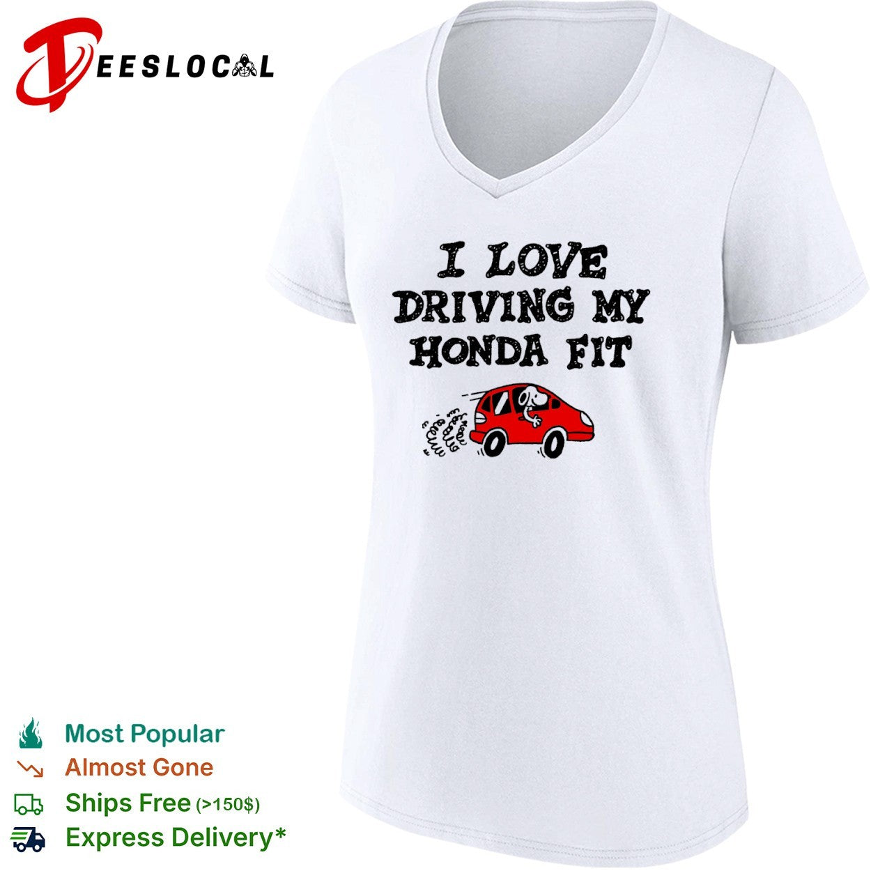 Snoopy Honda Fit I love driving my red car shirt