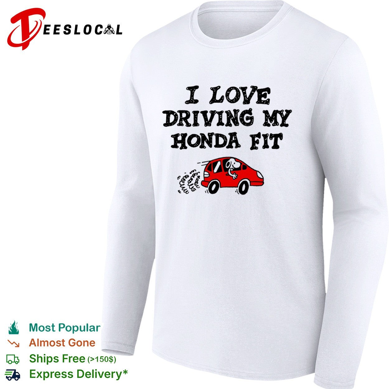 Snoopy Honda Fit I love driving my red car shirt