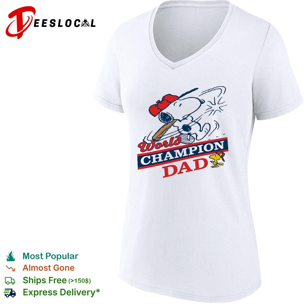 Snoopy Woodstock World Champion Dad Peanuts Baseball Shirt