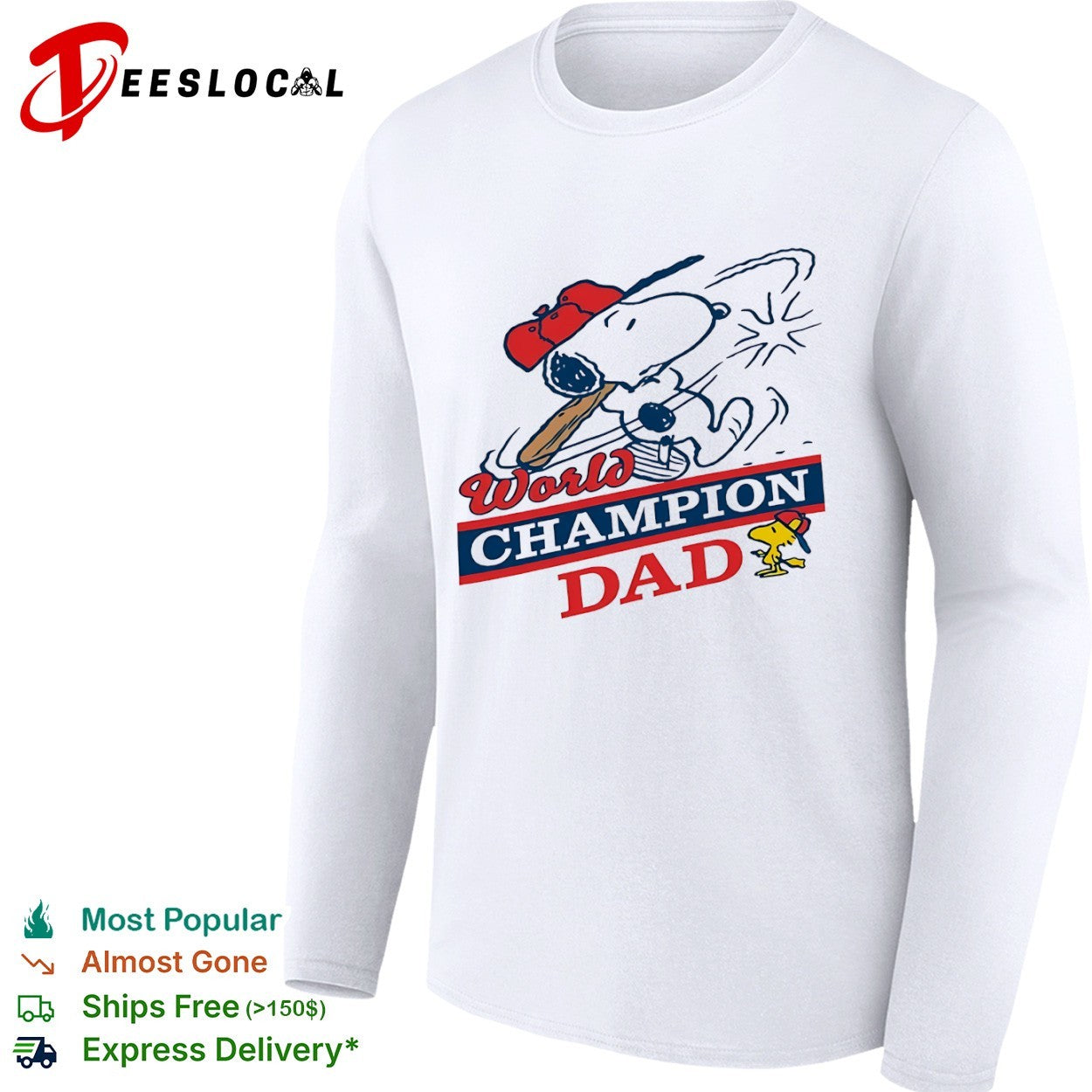 Snoopy Woodstock World Champion Dad Peanuts Baseball Shirt