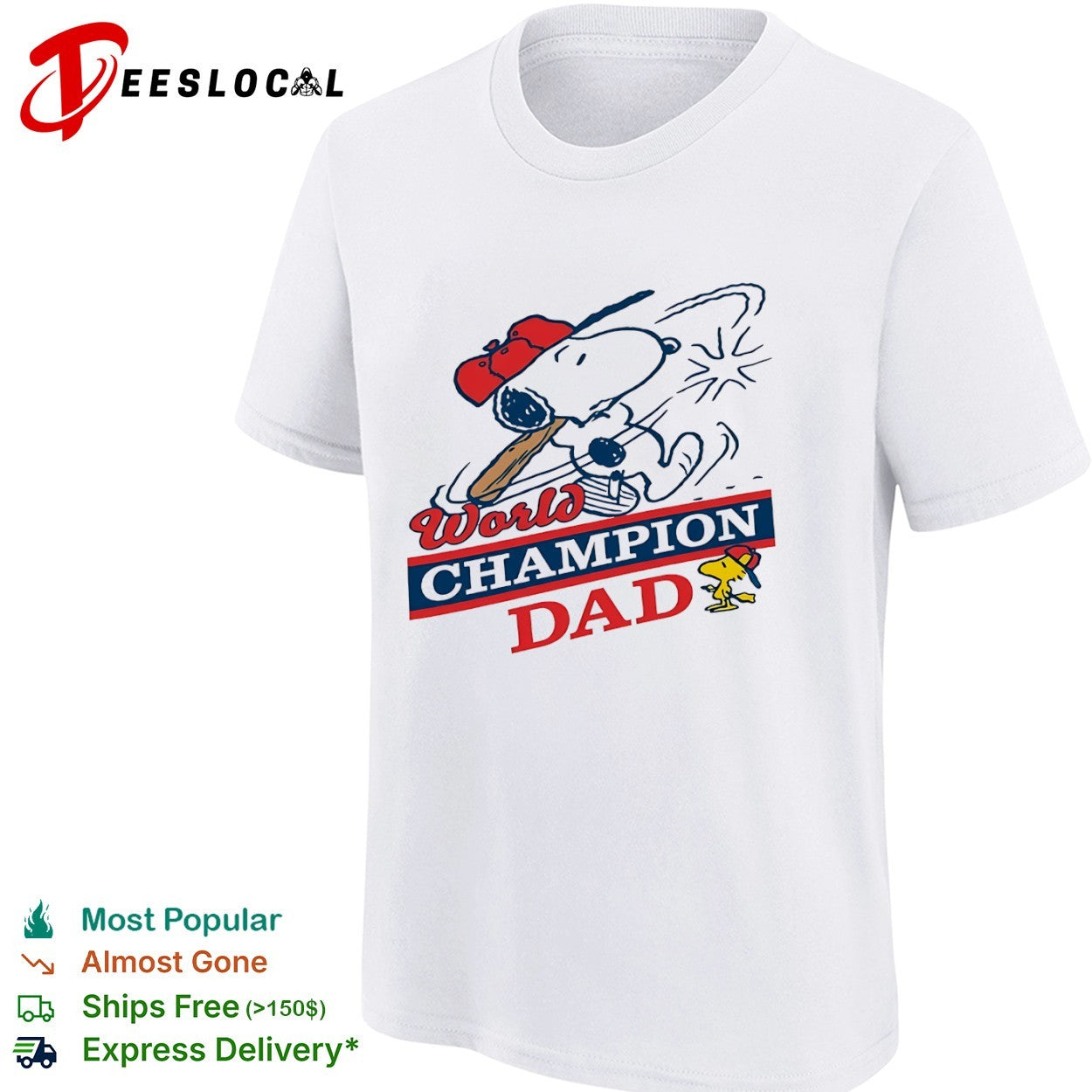 Snoopy Woodstock World Champion Dad Peanuts Baseball Shirt