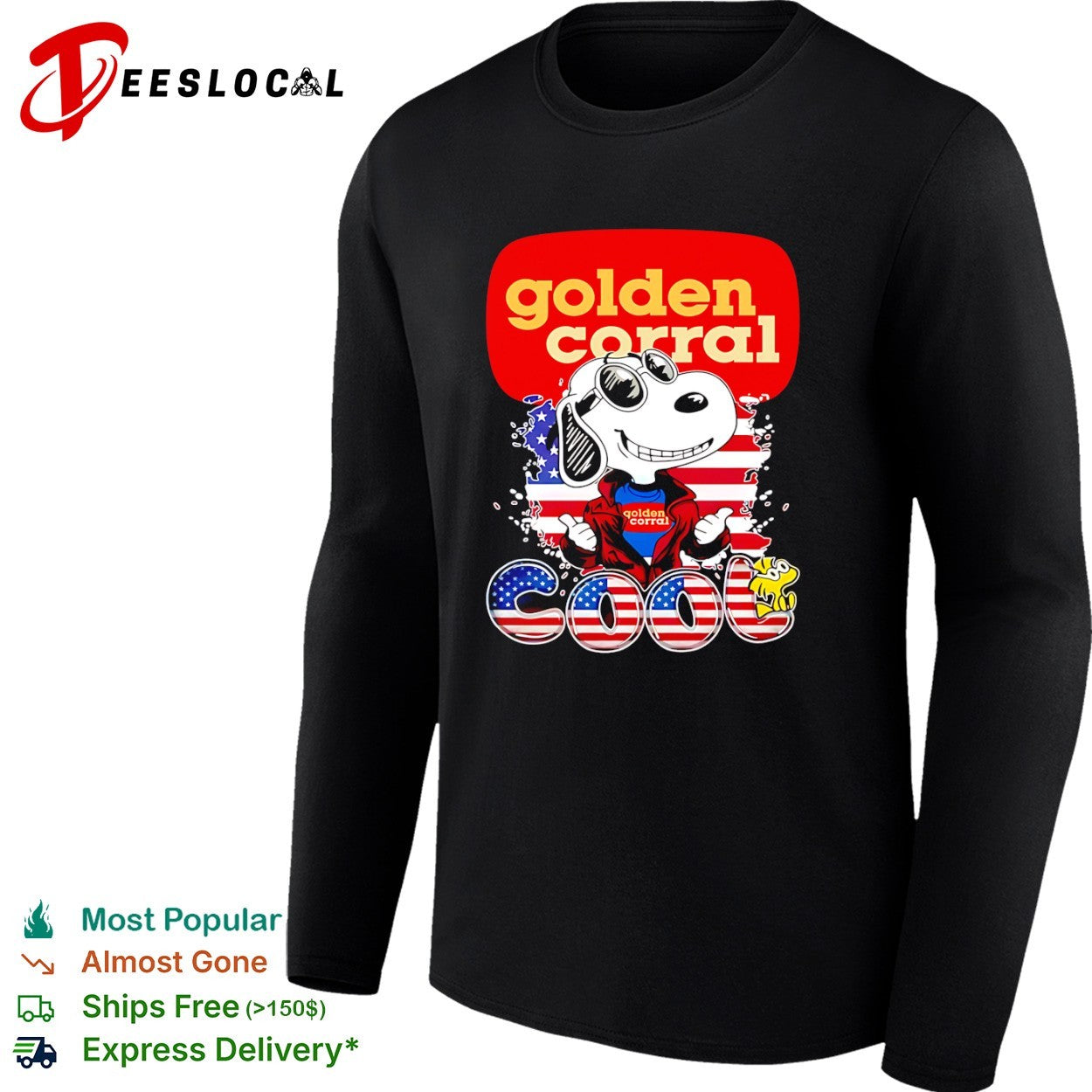 Snoopy and Woodstock Golden Corral Cool USA Flag shirt
