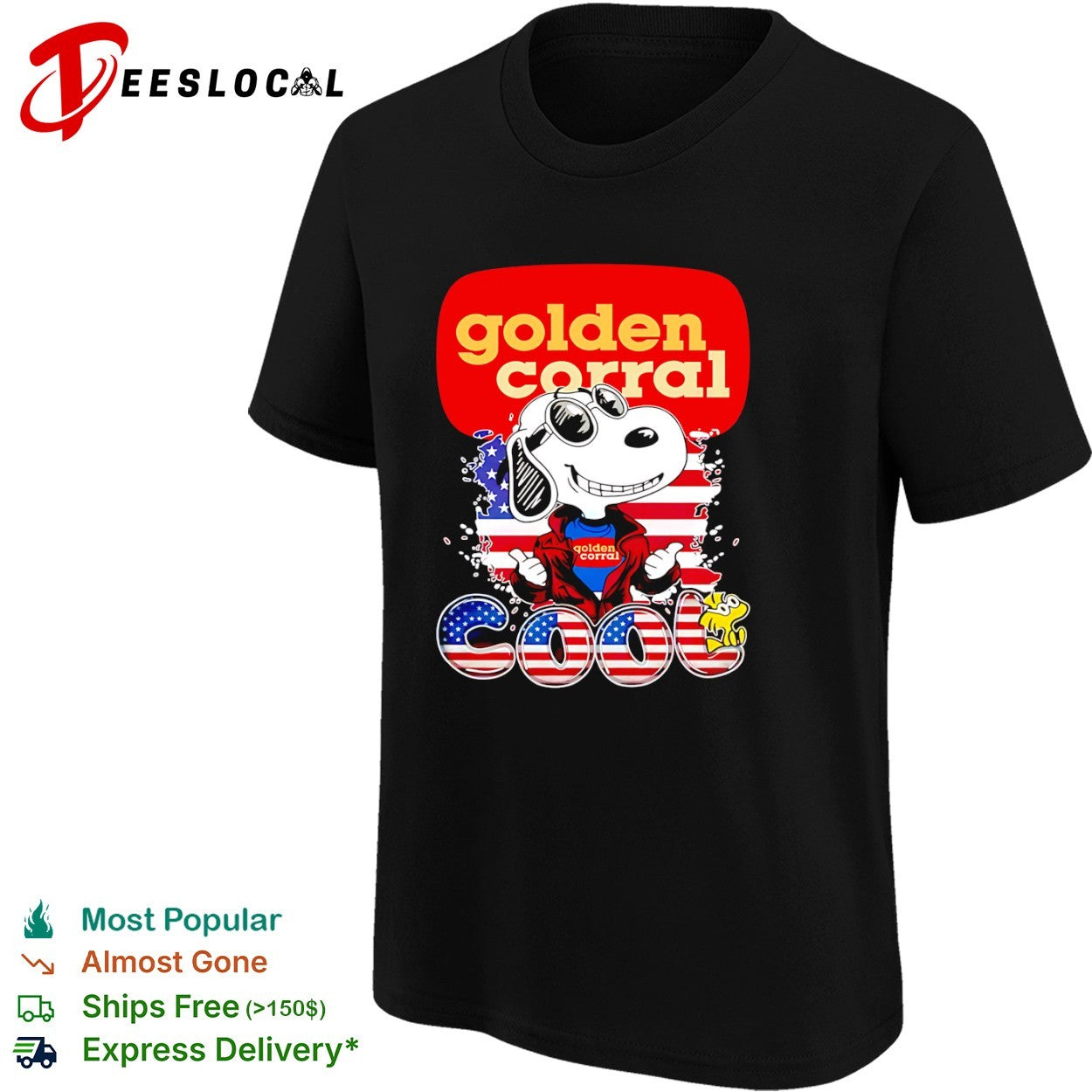 Snoopy and Woodstock Golden Corral Cool USA Flag shirt