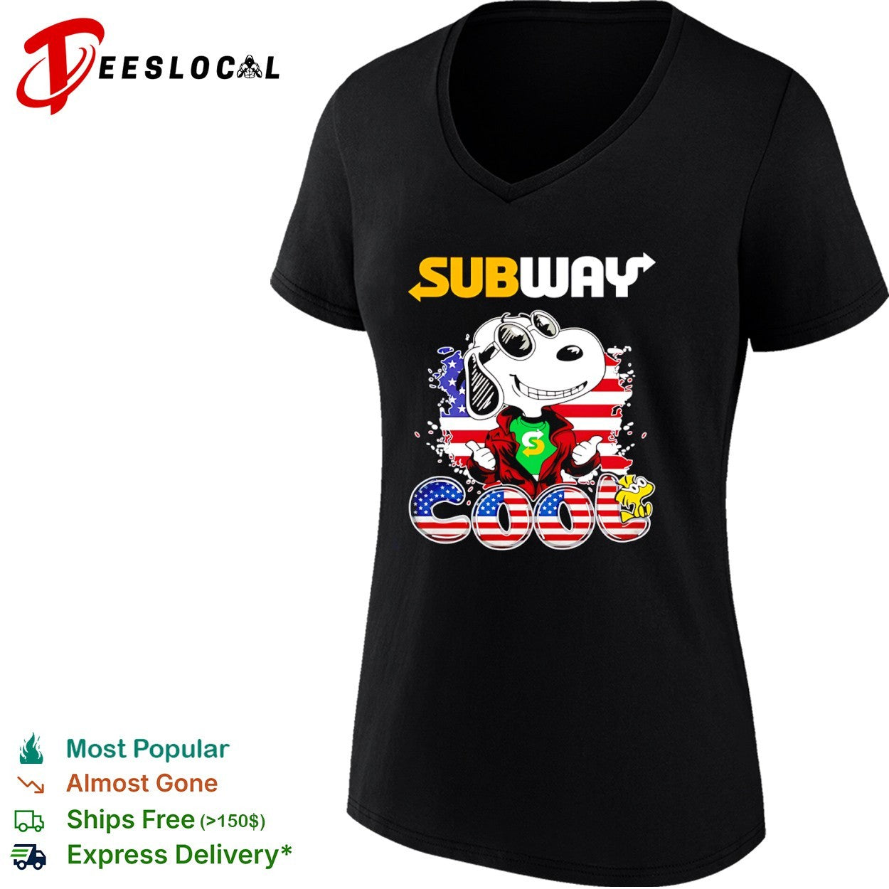 Snoopy and Woodstock Subway cool American Flag USA shirt