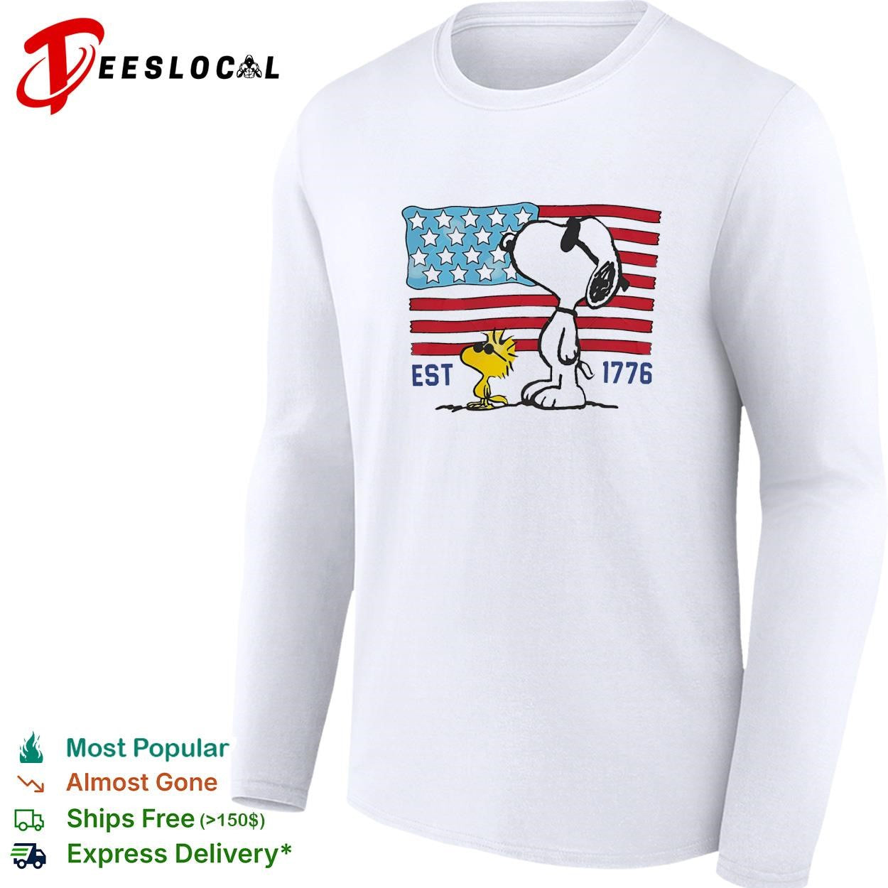 Snoopy and Woodstock USA flag est 1776 patriotic Peanuts shirt