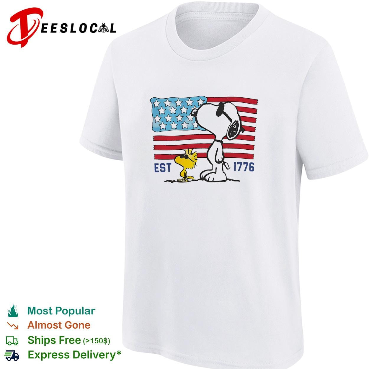 Snoopy and Woodstock USA flag est 1776 patriotic Peanuts shirt