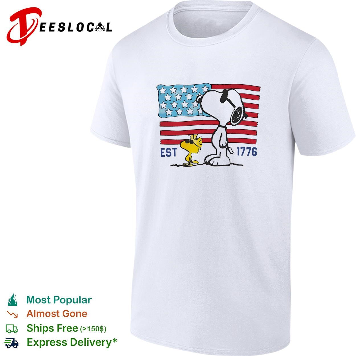 Snoopy and Woodstock USA flag est 1776 patriotic Peanuts shirt
