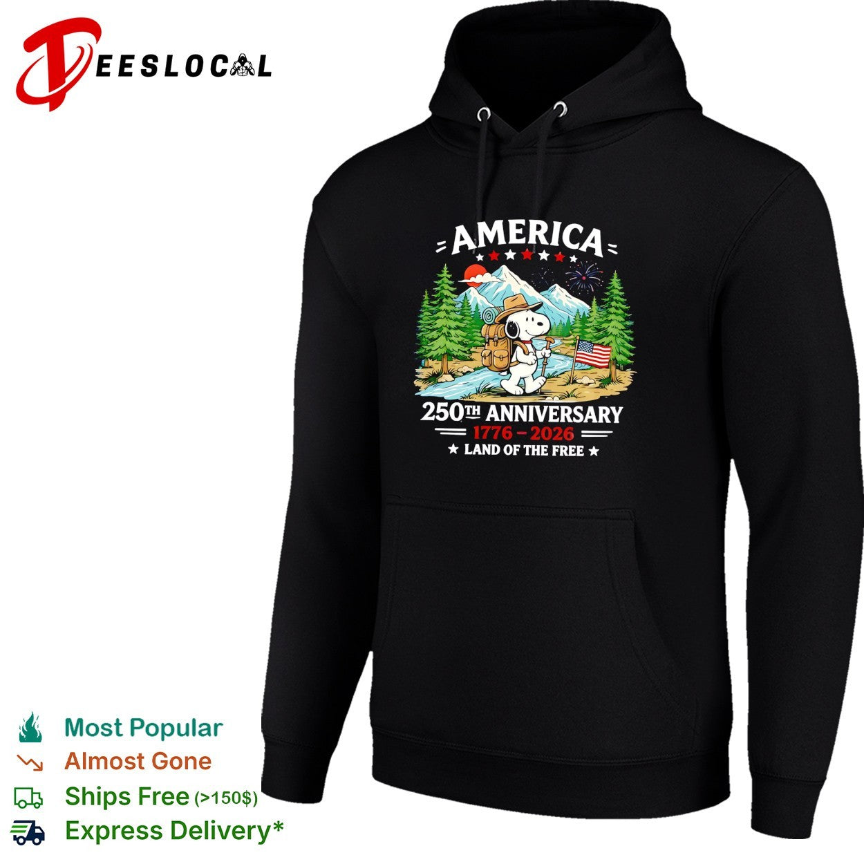 Snoopy backpacking mountains America 250th anniversary shirt