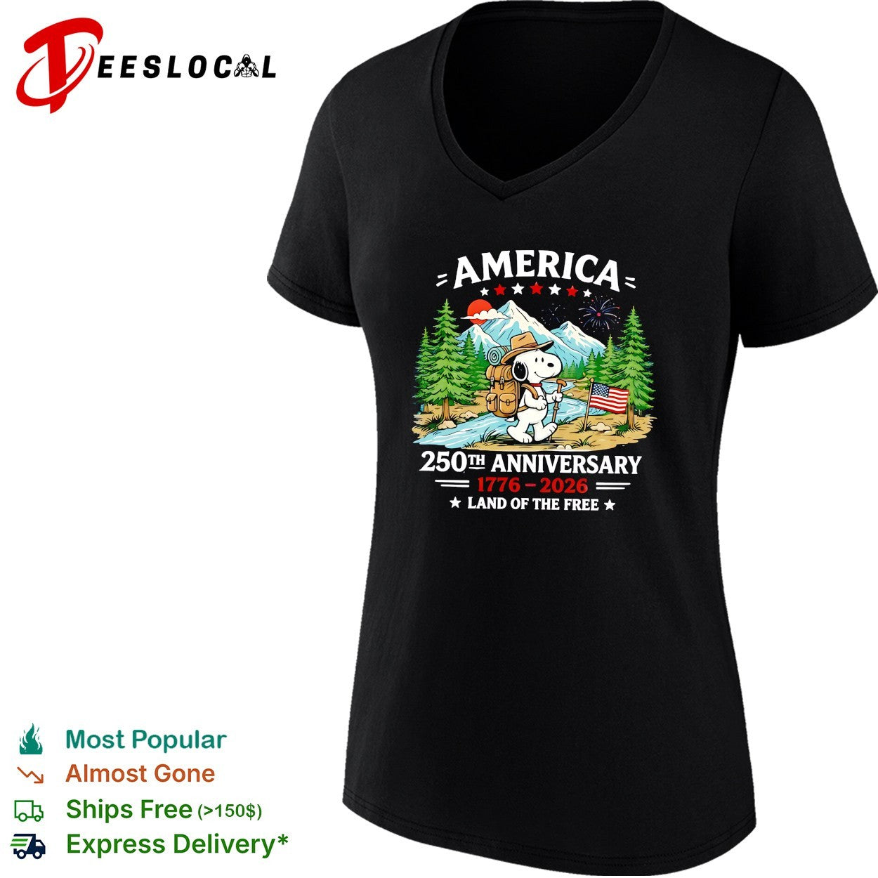 Snoopy backpacking mountains America 250th anniversary shirt
