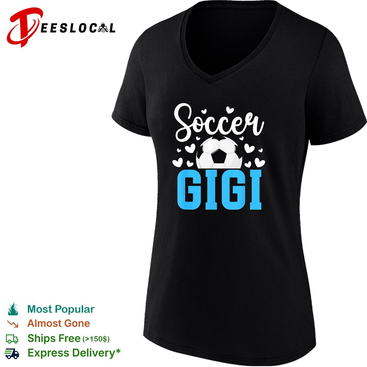 Soccer Gigi cute hearts soccer ball bold script fan shirt
