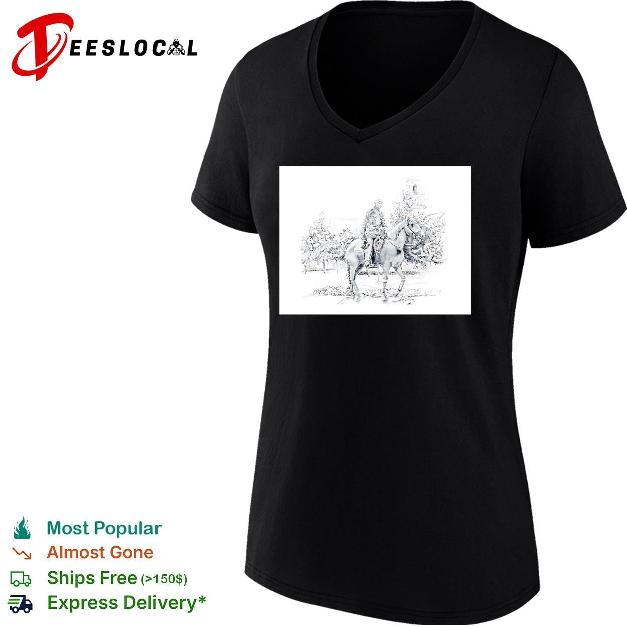 Soldier on horseback pencil sketch portrait poster shirt