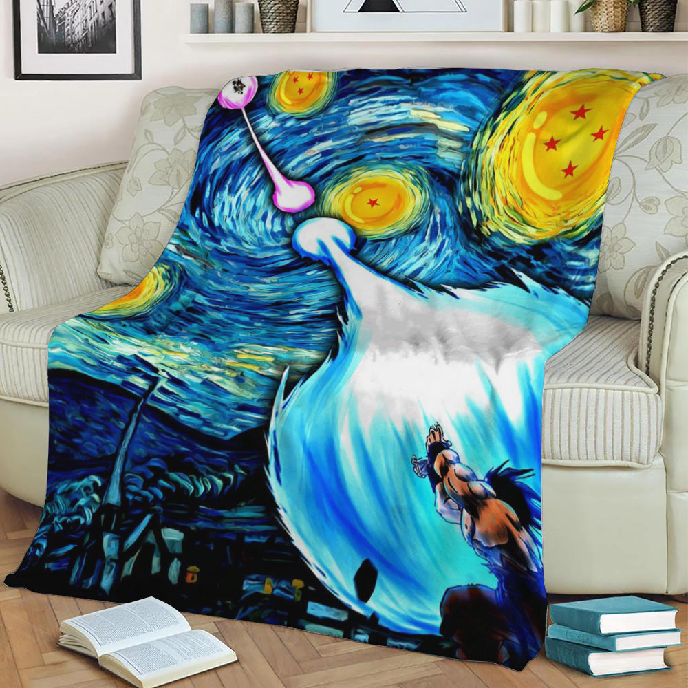 Songoku starry night Fleece Throw Blanket