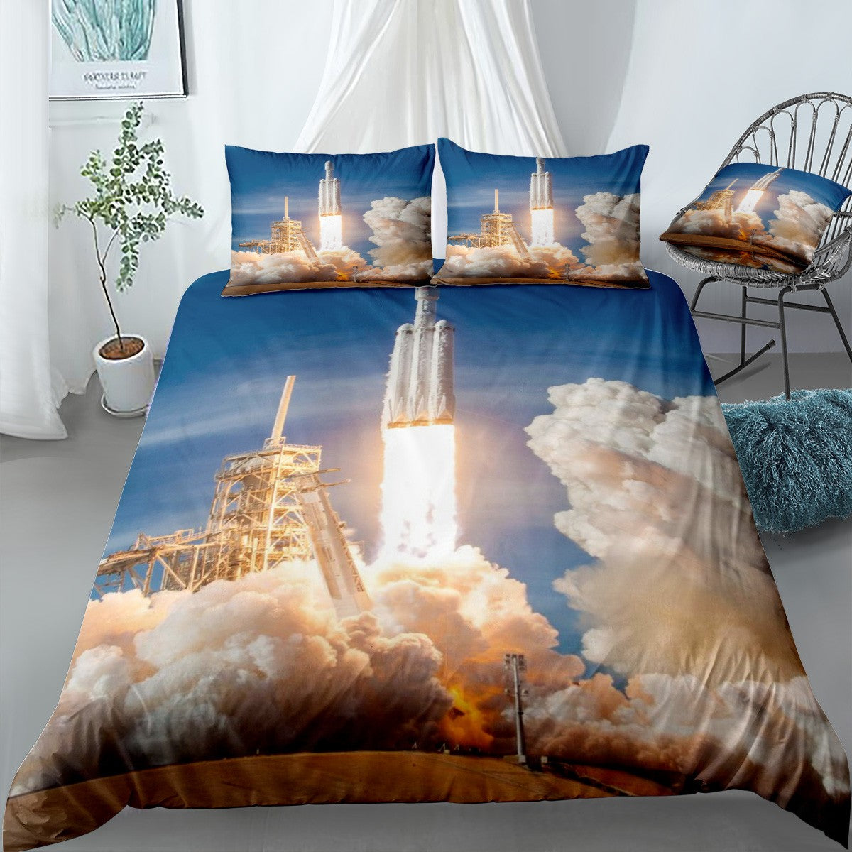 SpaceX Falcon Heavy Launch Bedding Set (Duvet Cover & Pillow Shams)