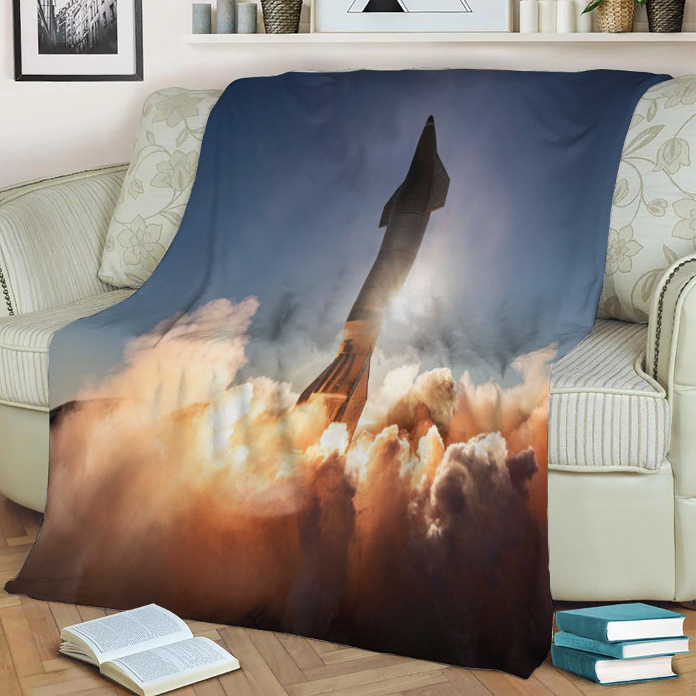 Spacex Starship SN8 Fleece Throw Blanket