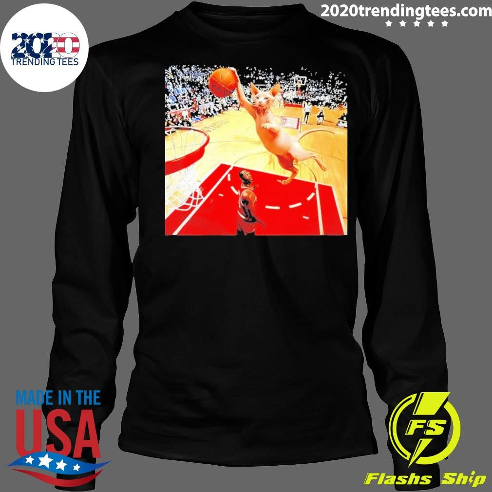 Sphynx Cat Dunking A Basketball Funny Graphic Shirt