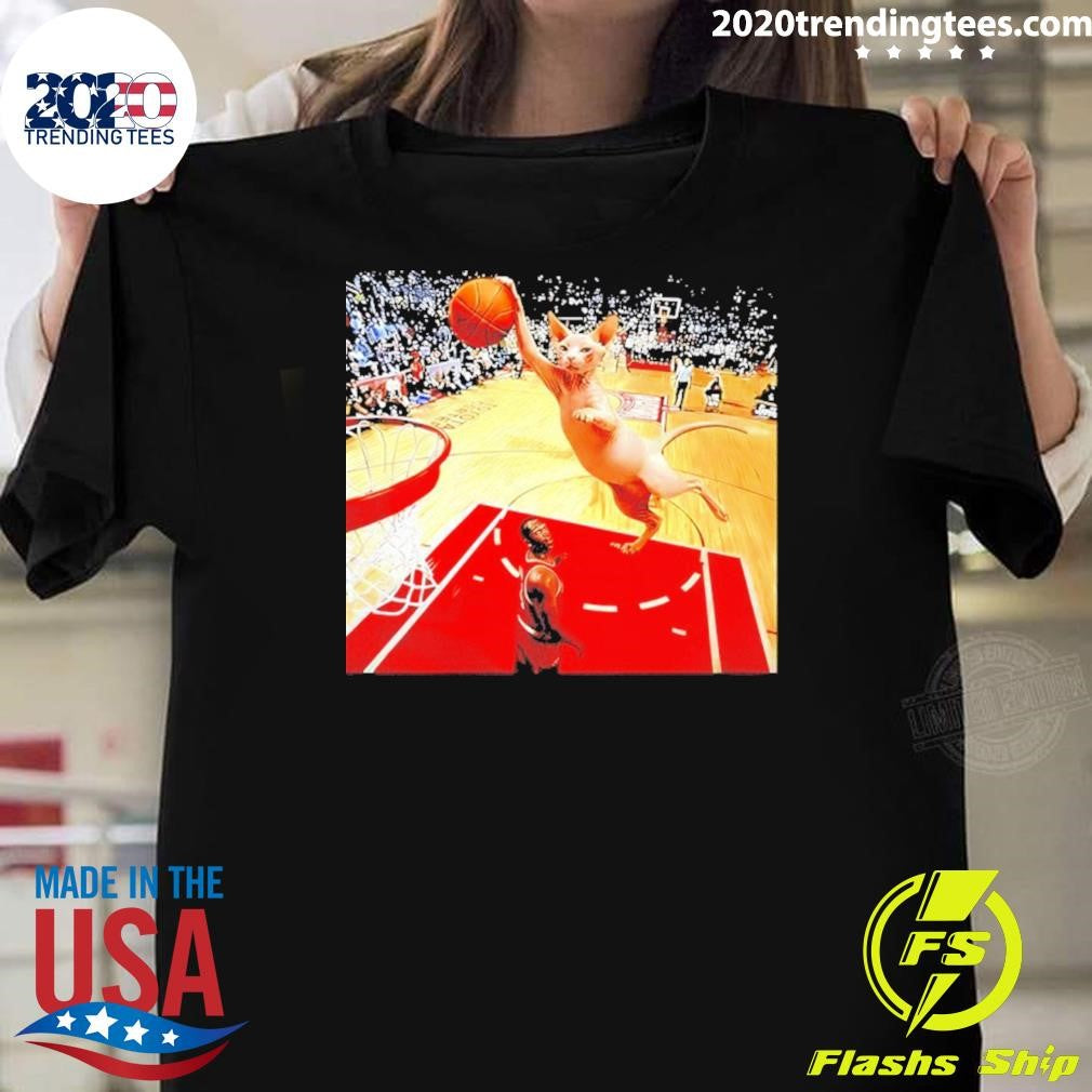 Sphynx Cat Dunking A Basketball Funny Graphic Shirt