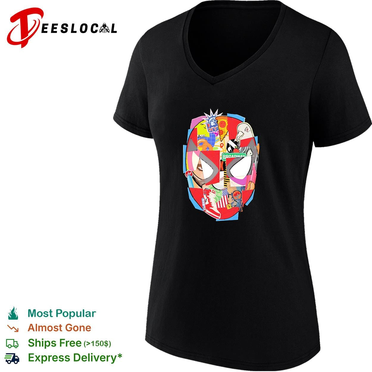 Spider-Man New York City collage mask pop art Broadway shirt