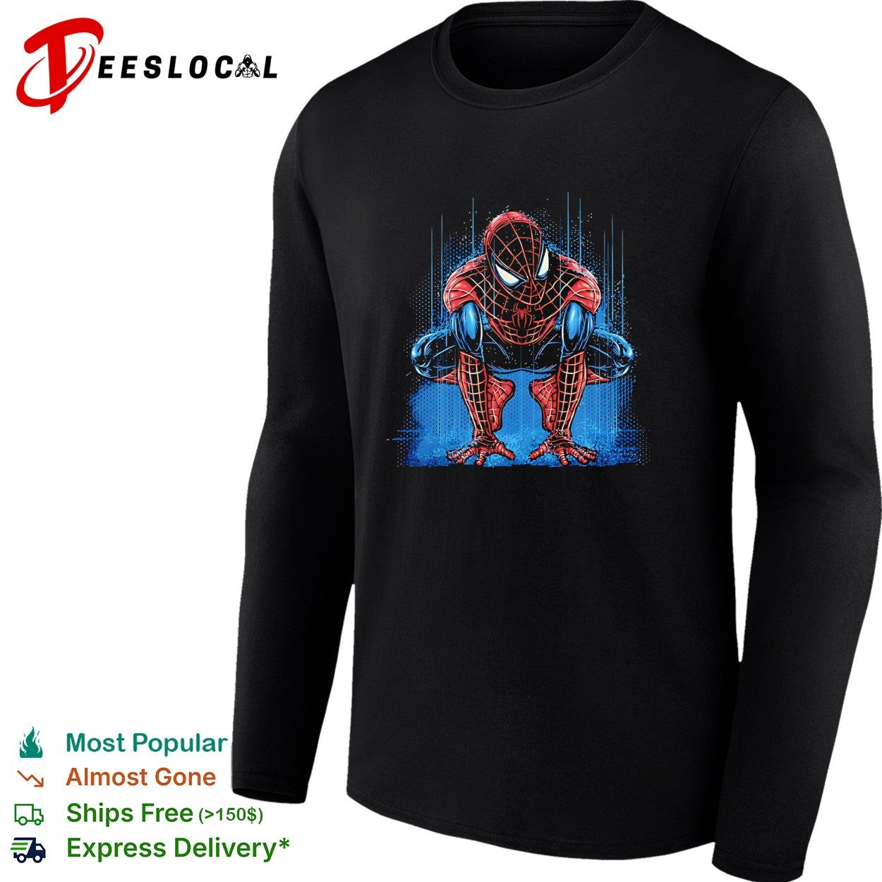 Spider-Man crouching action pose comic book style art shirt
