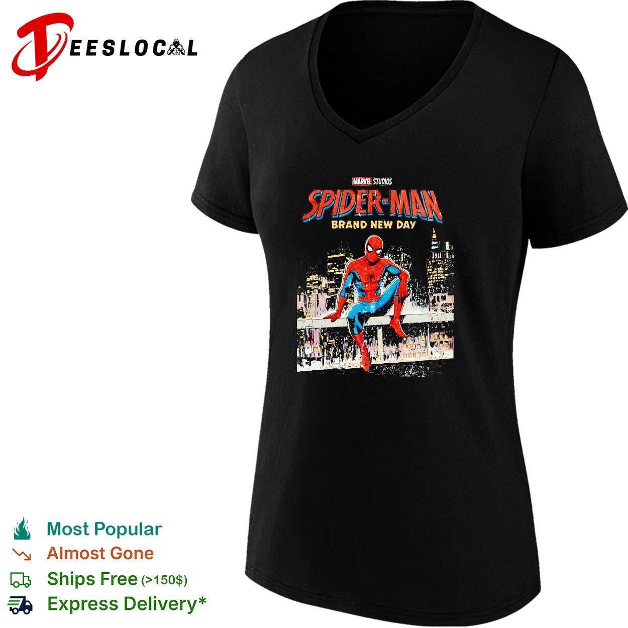 Spider Man sitting Brand New Day Marvel Studios movie poster shirt