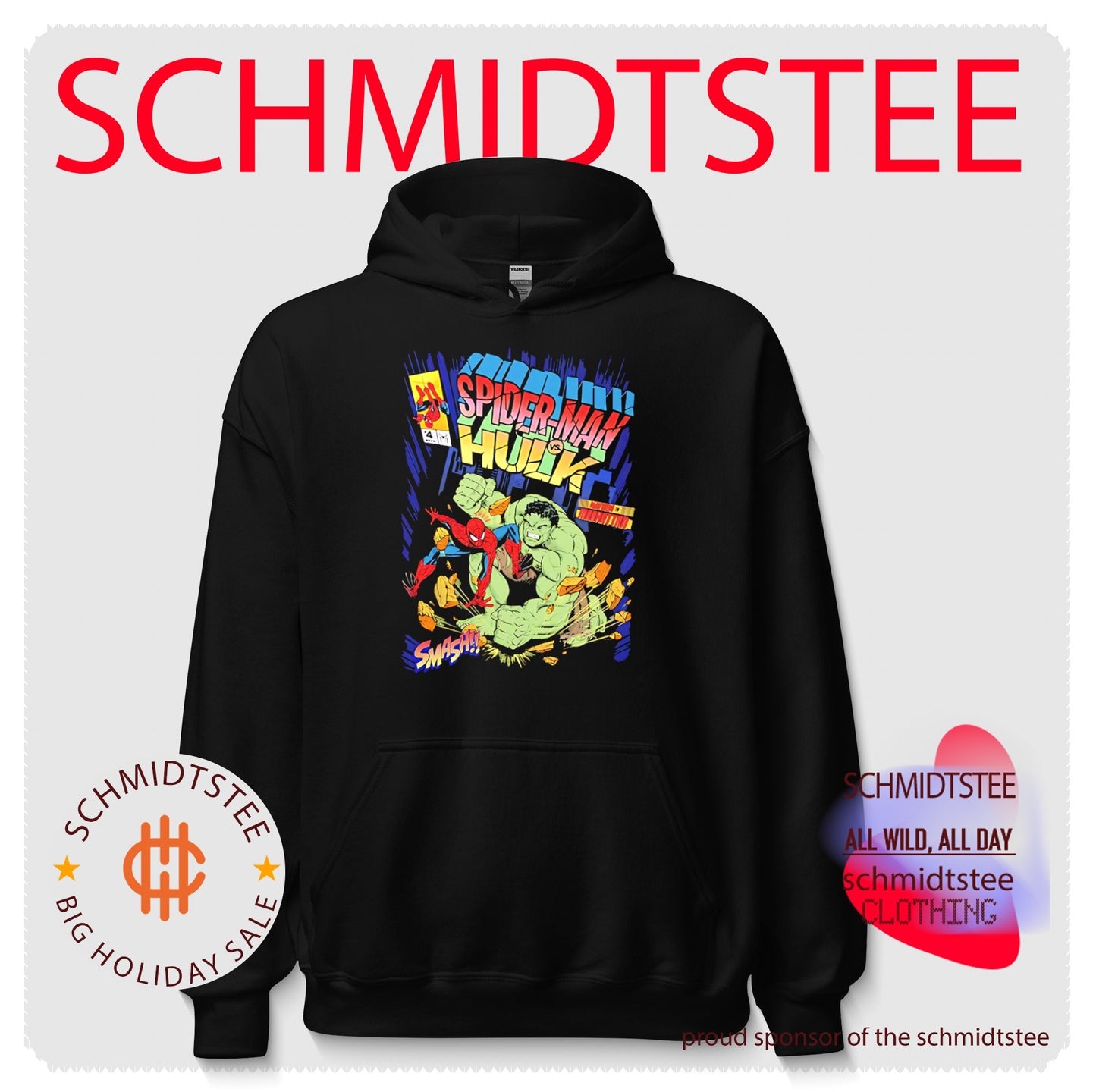 Spider Man versus Hulk battle illustrated comic style shirt
