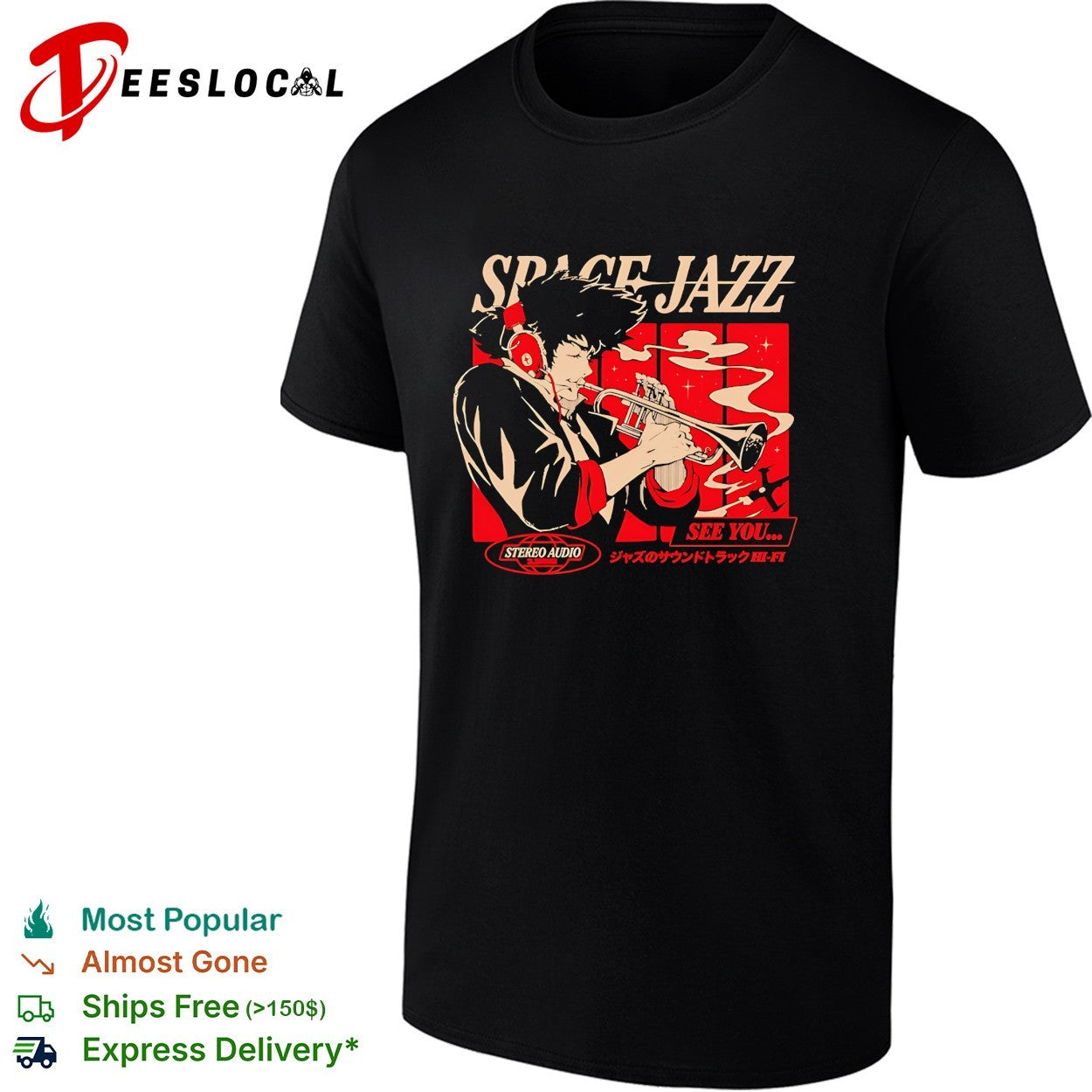 Spike Spiegel Cowboy Bebop Space Jazz See You Stereo Audio 1998 Jazz Soundtrack shirt